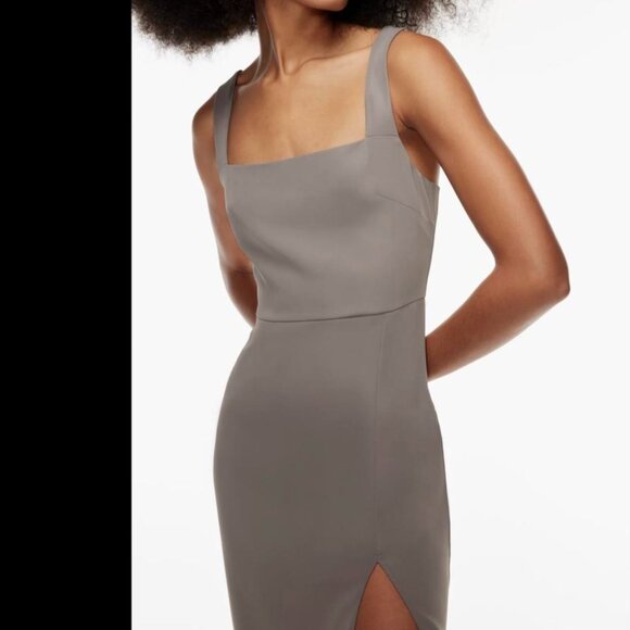 Aritzia Babaton Grey 90’s slit dress with Square Neck - Picture 2 of 4